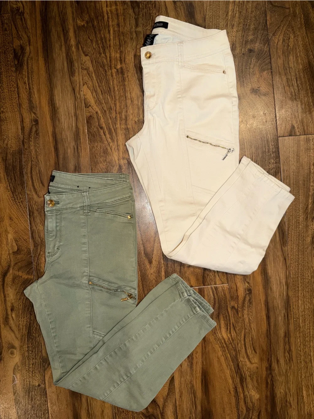 WHBM Skinny Crop Cargo Ankle Pants - Olive & Cream - Set of 2